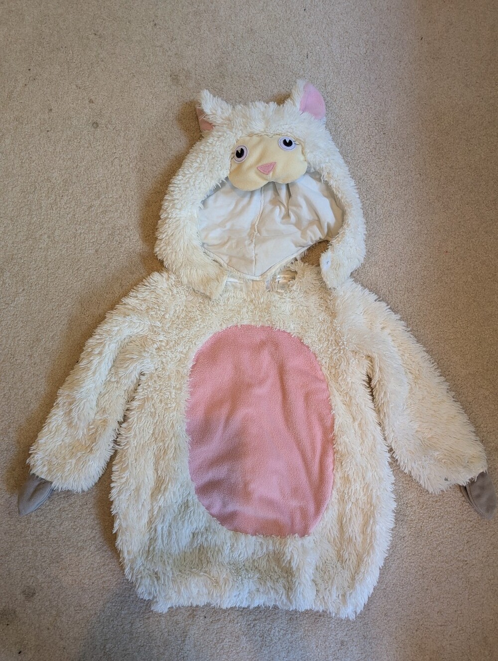 Pottery Barn , Cream Fuzzy Lamb Hooded Costume (Size 4-6)